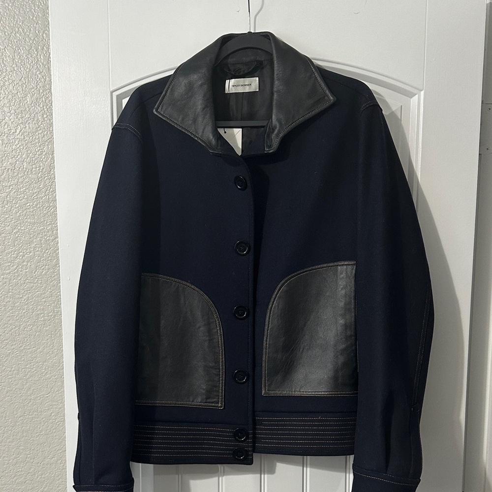 Wales Bonner Black and Gray Leather Jacket